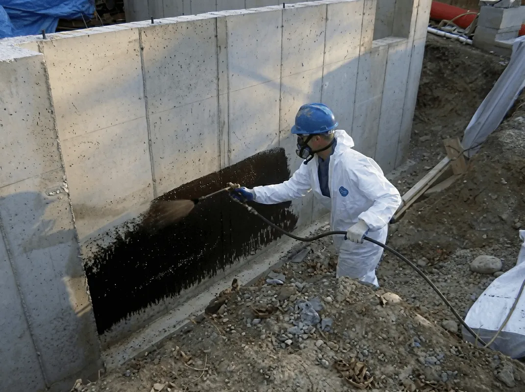 Professional waterproofing the exterior walls of the basement in Toledo, OH